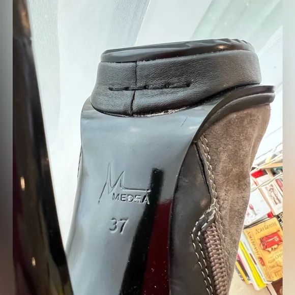 Italian Designer Suede Brown Green Khaki Knee High Fur Boots Platform High Heels - Picture 10 of 14